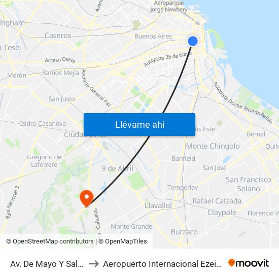 Av. De Mayo Y Salta to Aeropuerto Internacional Ezeiza map