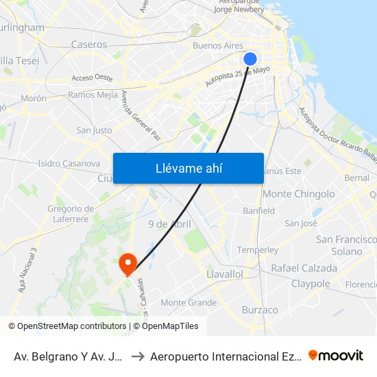 Av. Belgrano Y Av. Jujuy to Aeropuerto Internacional Ezeiza map