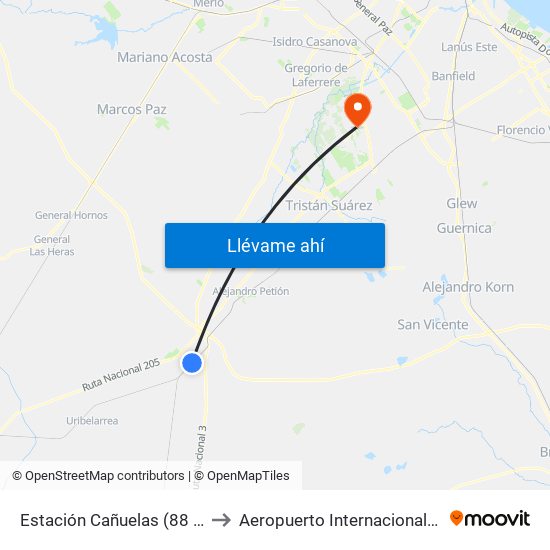 Estación Cañuelas (88 - 218) to Aeropuerto Internacional Ezeiza map