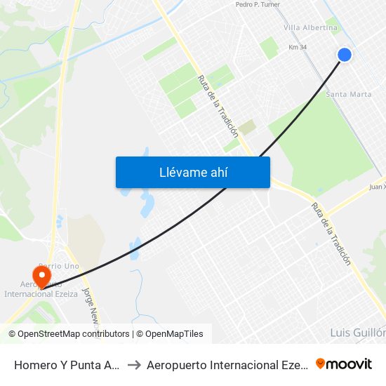Homero Y Punta Alta to Aeropuerto Internacional Ezeiza map