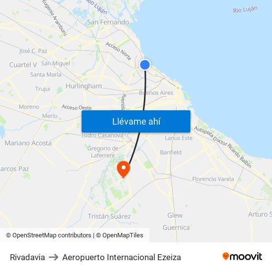 Rivadavia to Aeropuerto Internacional Ezeiza map