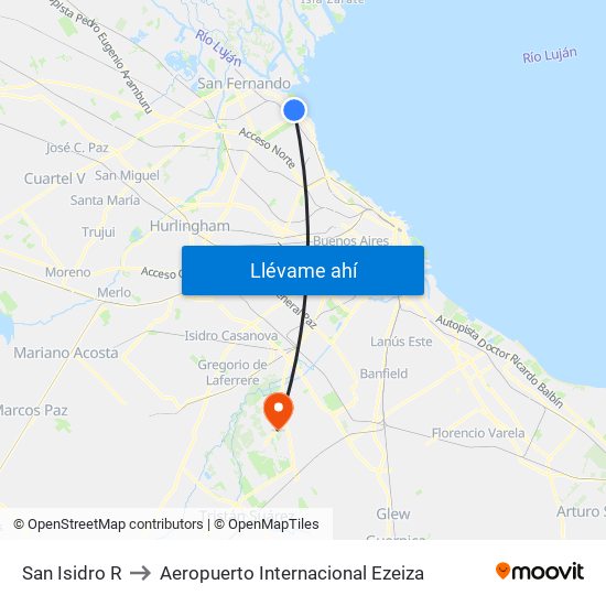 San Isidro R to Aeropuerto Internacional Ezeiza map
