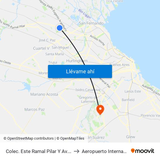 Colec. Este Ramal Pilar Y Av. Olivos - Car One to Aeropuerto Internacional Ezeiza map