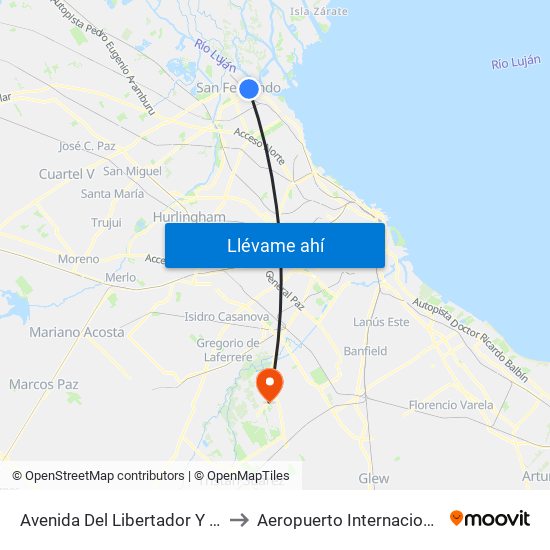 Avenida Del Libertador Y 9 De Julio to Aeropuerto Internacional Ezeiza map