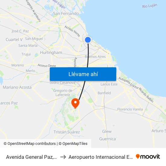 Avenida General Paz, 580 to Aeropuerto Internacional Ezeiza map