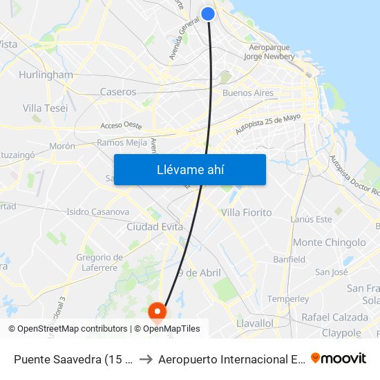 Puente Saavedra (15 - 21) to Aeropuerto Internacional Ezeiza map