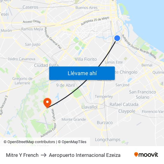 Mitre Y French to Aeropuerto Internacional Ezeiza map
