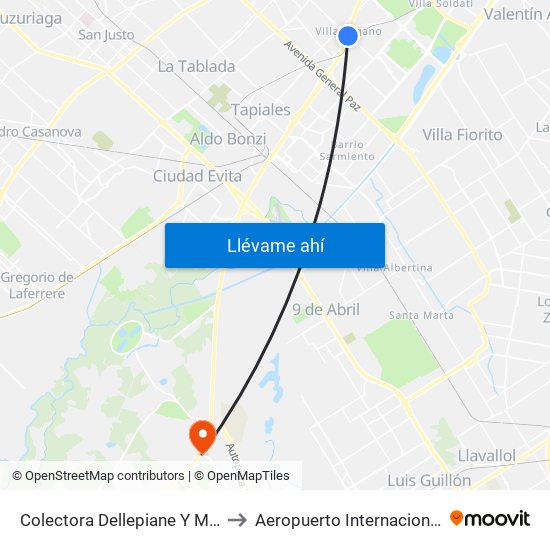 Colectora Dellepiane Y Murgiondo to Aeropuerto Internacional Ezeiza map