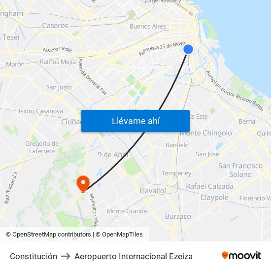 Constitución to Aeropuerto Internacional Ezeiza map