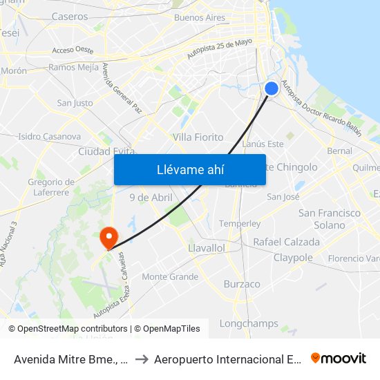 Avenida Mitre Bme., 644 to Aeropuerto Internacional Ezeiza map