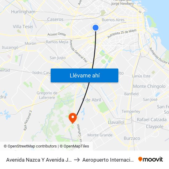 Avenida Nazca Y Avenida Juan B. Justo to Aeropuerto Internacional Ezeiza map