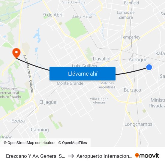 Erezcano Y Av. General San Martín to Aeropuerto Internacional Ezeiza map