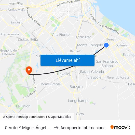 Cerrito Y Miguel Ángel Mauriño to Aeropuerto Internacional Ezeiza map