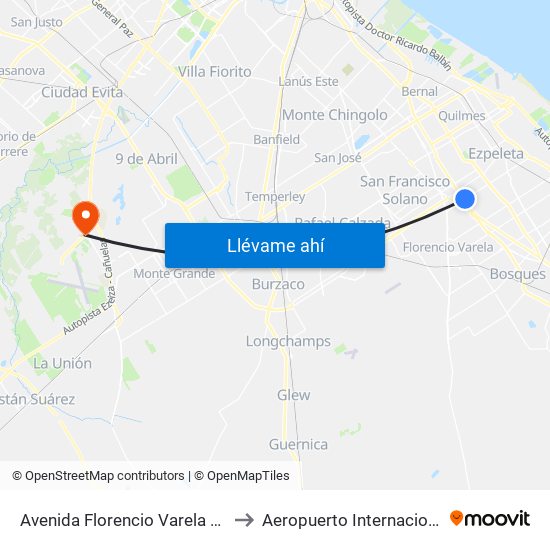 Avenida Florencio Varela Y Calle 101 to Aeropuerto Internacional Ezeiza map