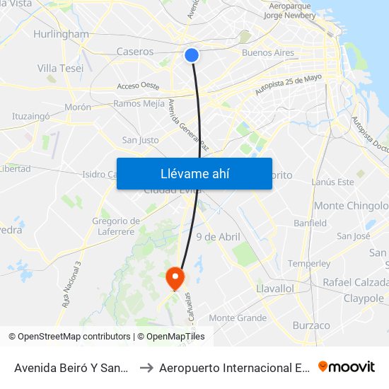 Avenida Beiró Y Sanabria to Aeropuerto Internacional Ezeiza map