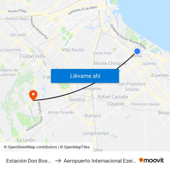 Estación Don Bosco to Aeropuerto Internacional Ezeiza map