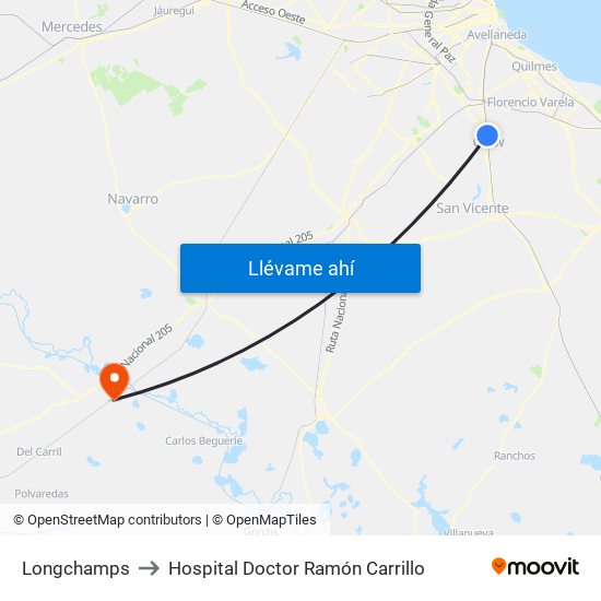Longchamps to Hospital Doctor Ramón Carrillo map