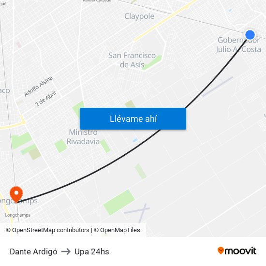 Dante Ardigó to Upa 24hs map