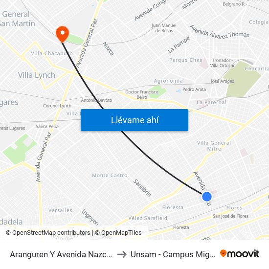 Aranguren Y Avenida Nazca (172) to Unsam - Campus Miguelete map