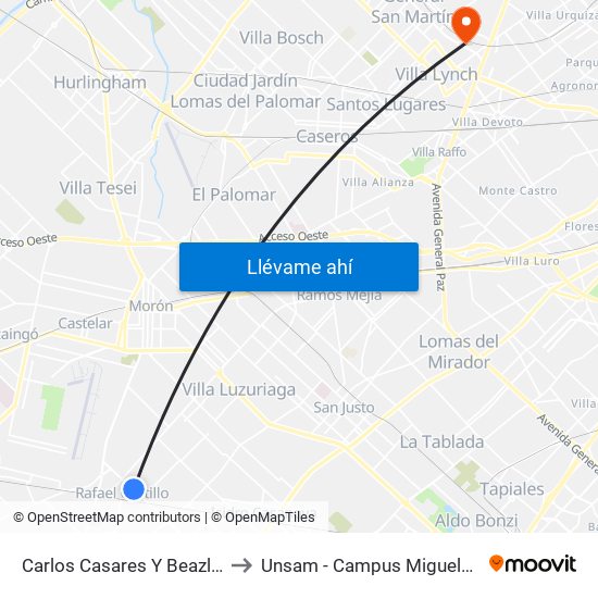 Carlos Casares Y Beazley to Unsam - Campus Miguelete map