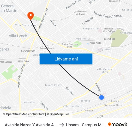 Avenida Nazca Y Avenida Avellaneda to Unsam - Campus Miguelete map