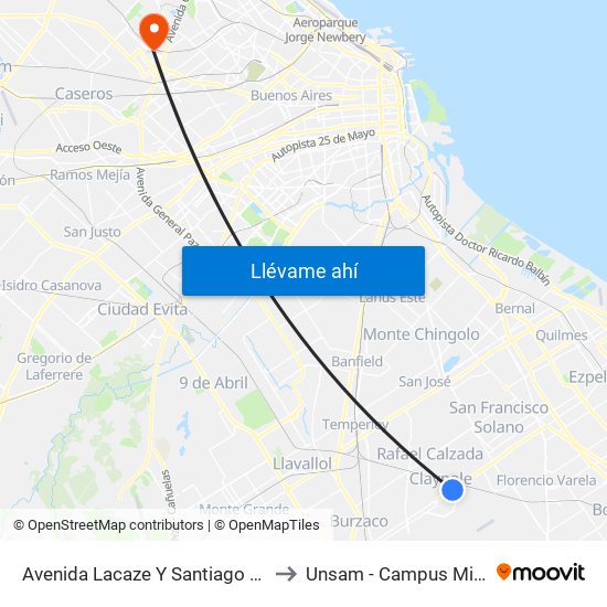 Camino De Cintura Y Don Orione to Unsam - Campus Miguelete map