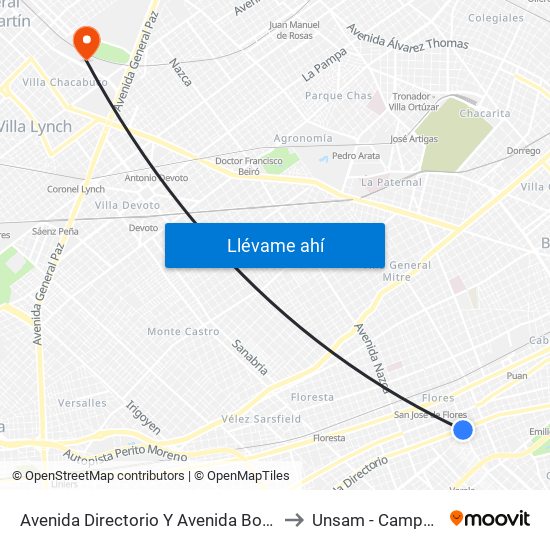 Avenida Directorio Y Avenida Bonorino (88 - 134 - 180) to Unsam - Campus Miguelete map