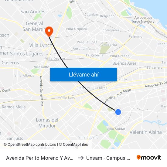 Avenida Perito Moreno Y Avenida Varela to Unsam - Campus Miguelete map