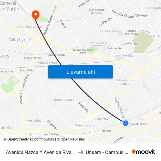 Avenida Nazca Y Avenida Rivadavia (25 - 53) to Unsam - Campus Miguelete map