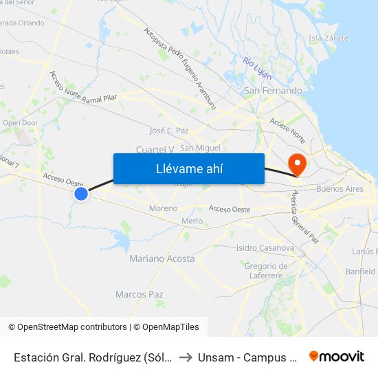 Estación Gral. Rodríguez (Sólo Descenso) to Unsam - Campus Miguelete map