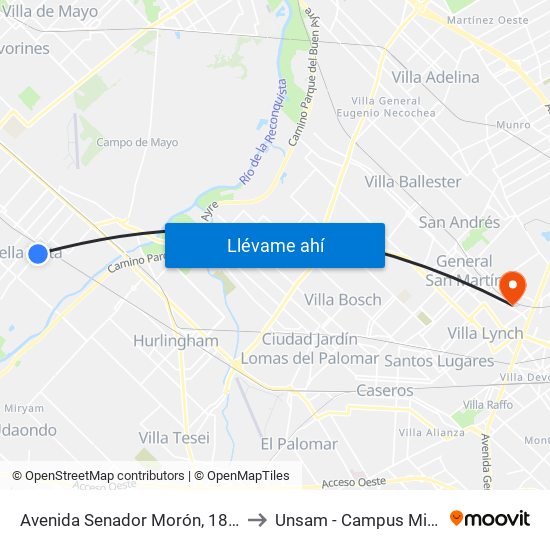 Avenida Senador Morón, 1815-1851 to Unsam - Campus Miguelete map