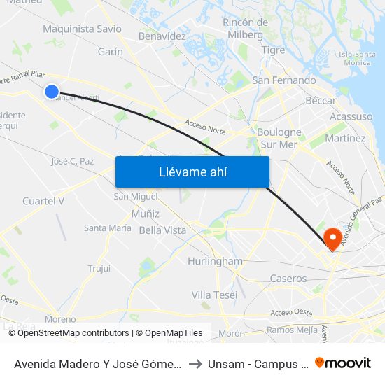 Avenida Madero Y José Gómez (Est. Del Viso) to Unsam - Campus Miguelete map