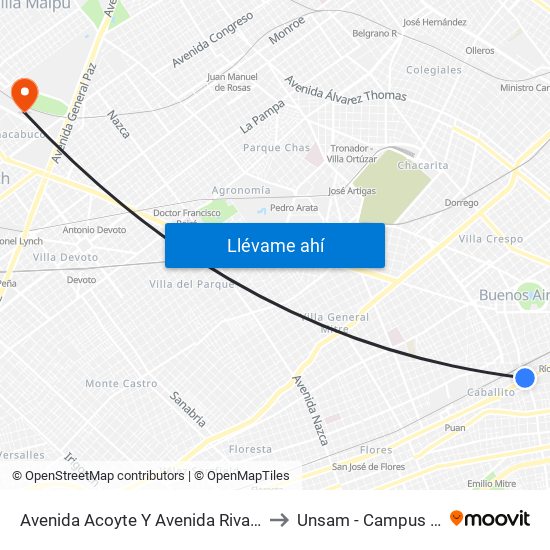 Avenida Acoyte Y Avenida Rivadavia (55 - 145) to Unsam - Campus Miguelete map