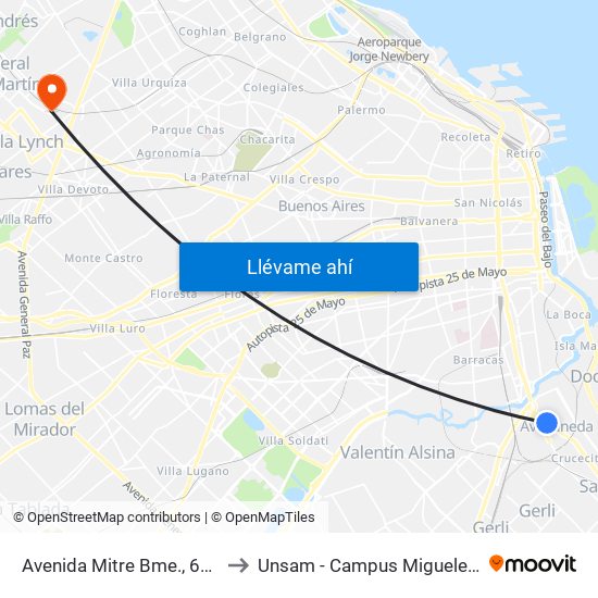 Avenida Mitre Bme., 644 to Unsam - Campus Miguelete map