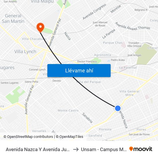 Avenida Nazca Y Avenida Juan B. Justo to Unsam - Campus Miguelete map