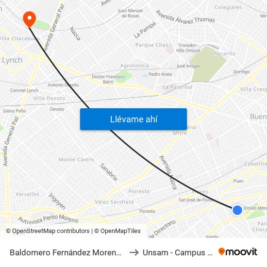 Baldomero Fernández Moreno Y Curapaligüe to Unsam - Campus Miguelete map