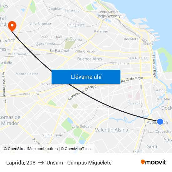Laprida, 208 to Unsam - Campus Miguelete map