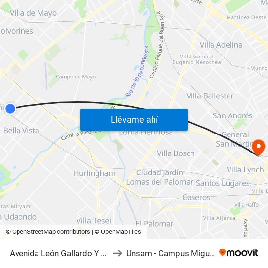 Avenida Presidente Juan Domingo Perón, 57 to Unsam - Campus Miguelete map