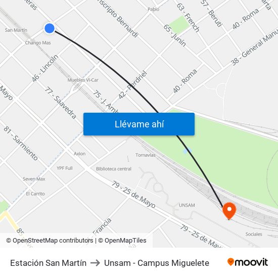 Estación San Martín to Unsam - Campus Miguelete map