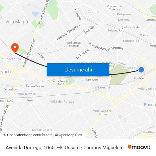 Avenida Dorrego, 1065 to Unsam - Campus Miguelete map