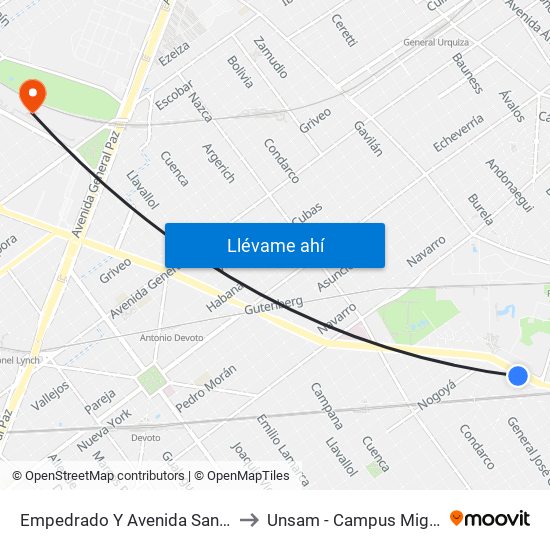 Empedrado Y Av San Martin to Unsam - Campus Miguelete map