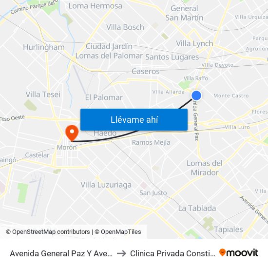 Avenida General Paz Y Avenida Beiró to Clinica Privada Constituyentes map