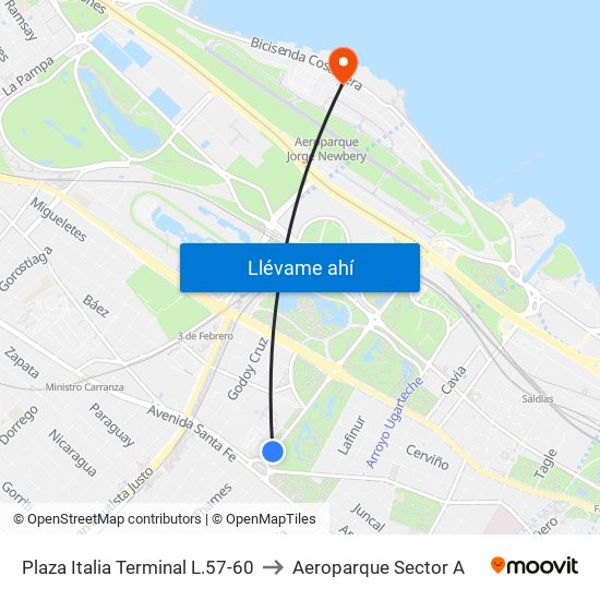 Plaza Italia Terminal L.57-60 to Aeroparque Sector A map
