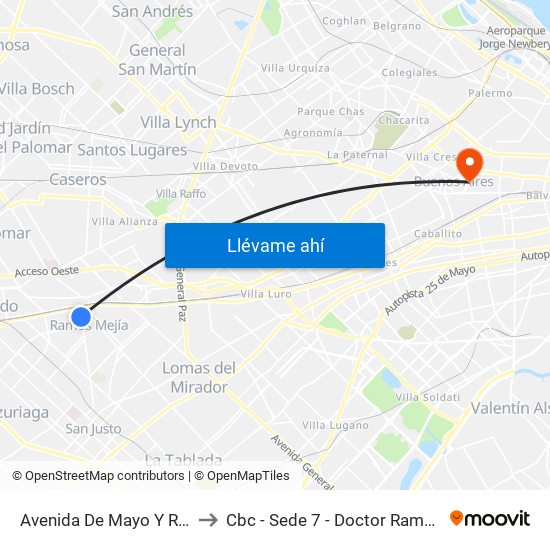 Avenida De Mayo Y Rosales to Cbc - Sede 7 - Doctor Ramos Mejía map