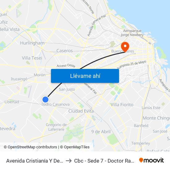 Avenida Cristianía Y Del Bañado to Cbc - Sede 7 - Doctor Ramos Mejía map