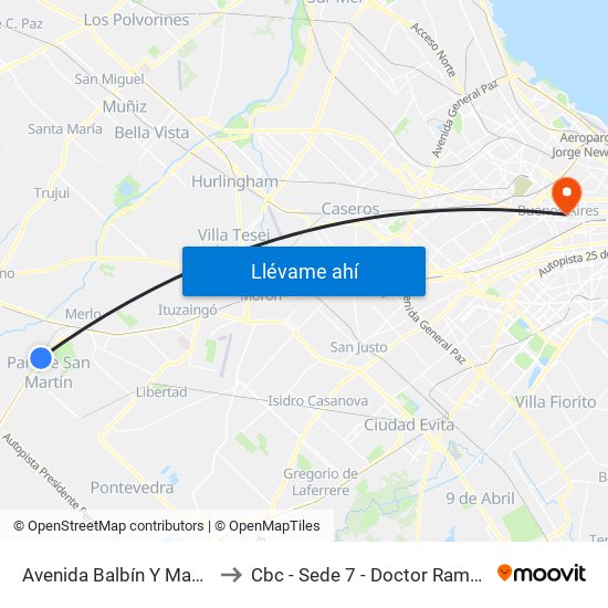 Avenida Balbín Y Madariaga to Cbc - Sede 7 - Doctor Ramos Mejía map