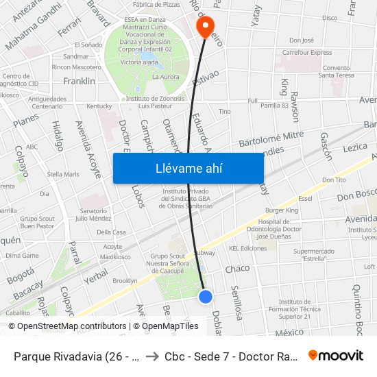 Parque Rivadavia (26 - 84 - 132) to Cbc - Sede 7 - Doctor Ramos Mejía map