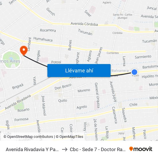 Avenida Rivadavia Y Pasteur (95) to Cbc - Sede 7 - Doctor Ramos Mejía map
