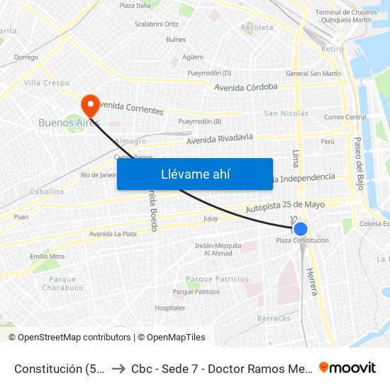 Constitución (59) to Cbc - Sede 7 - Doctor Ramos Mejía map