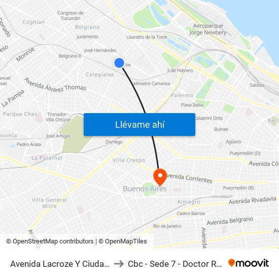 Avenida Lacroze Y Ciudad De La Paz to Cbc - Sede 7 - Doctor Ramos Mejía map